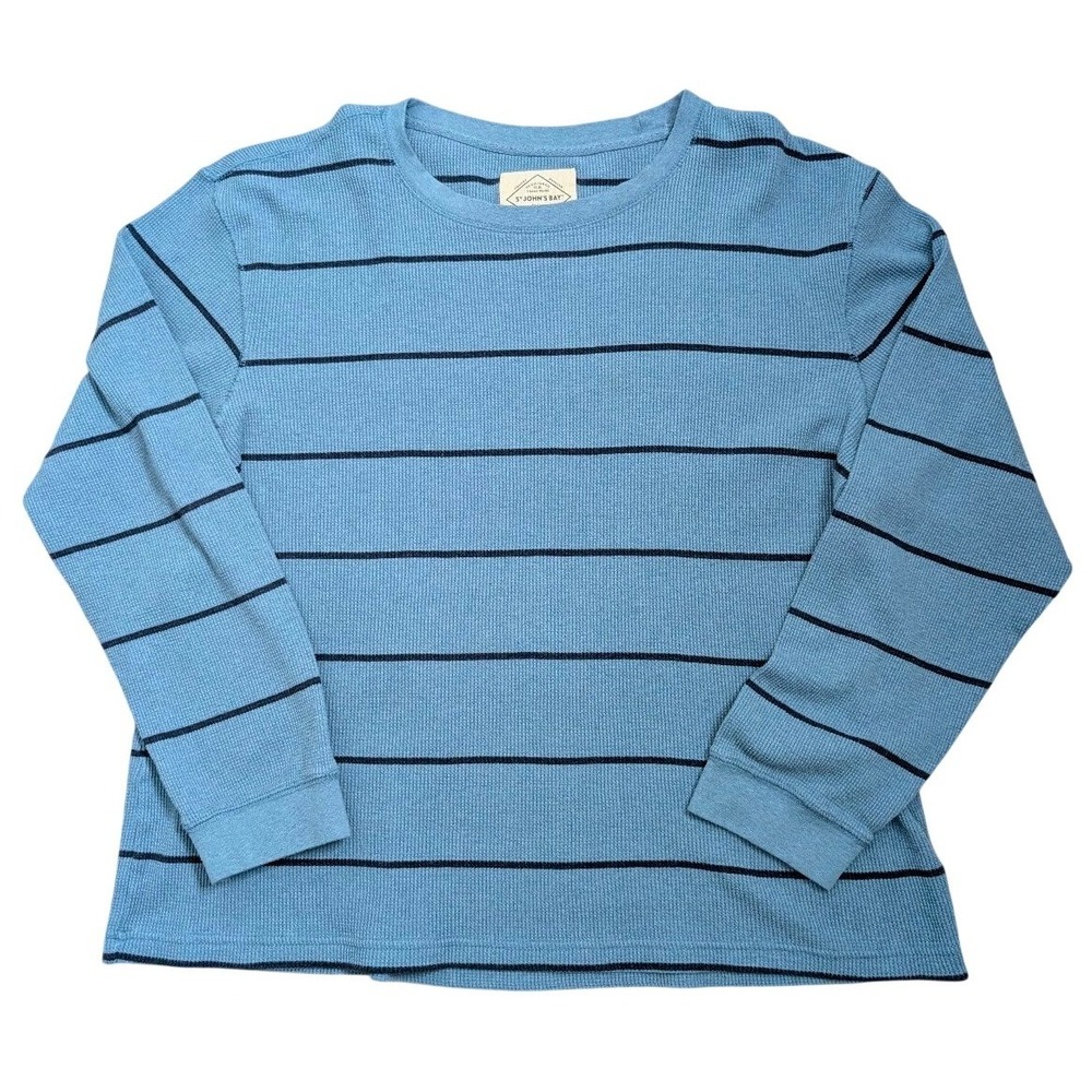 Blue Stripe Thermal Waffle Knit Long Sleeve Shirt Men XL Y2K Preppy Layer Casual